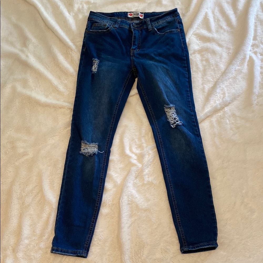Blue Skinny Distressed Jeans with Faded Look